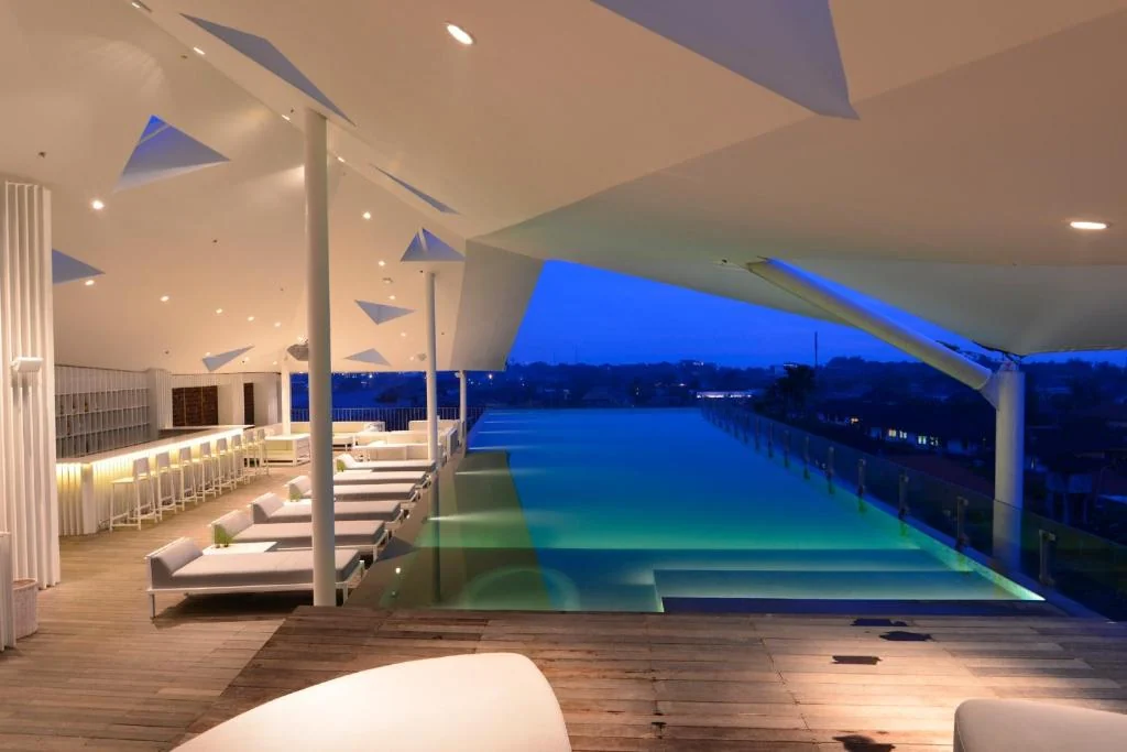Urban boutique hotel rooftop pool at IZE Seminyak located on Eat Street Bali